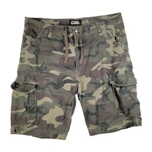 CSG Mens 42 Camo Cargo Shorts Green Camouflage Ripstop Drawstring Waistband